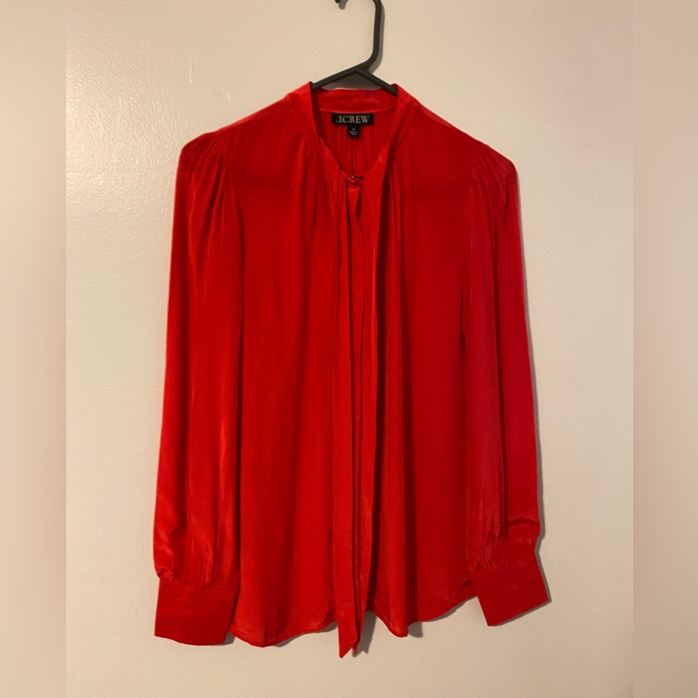 J. Crew 00 red long sleeve button up top Nwt